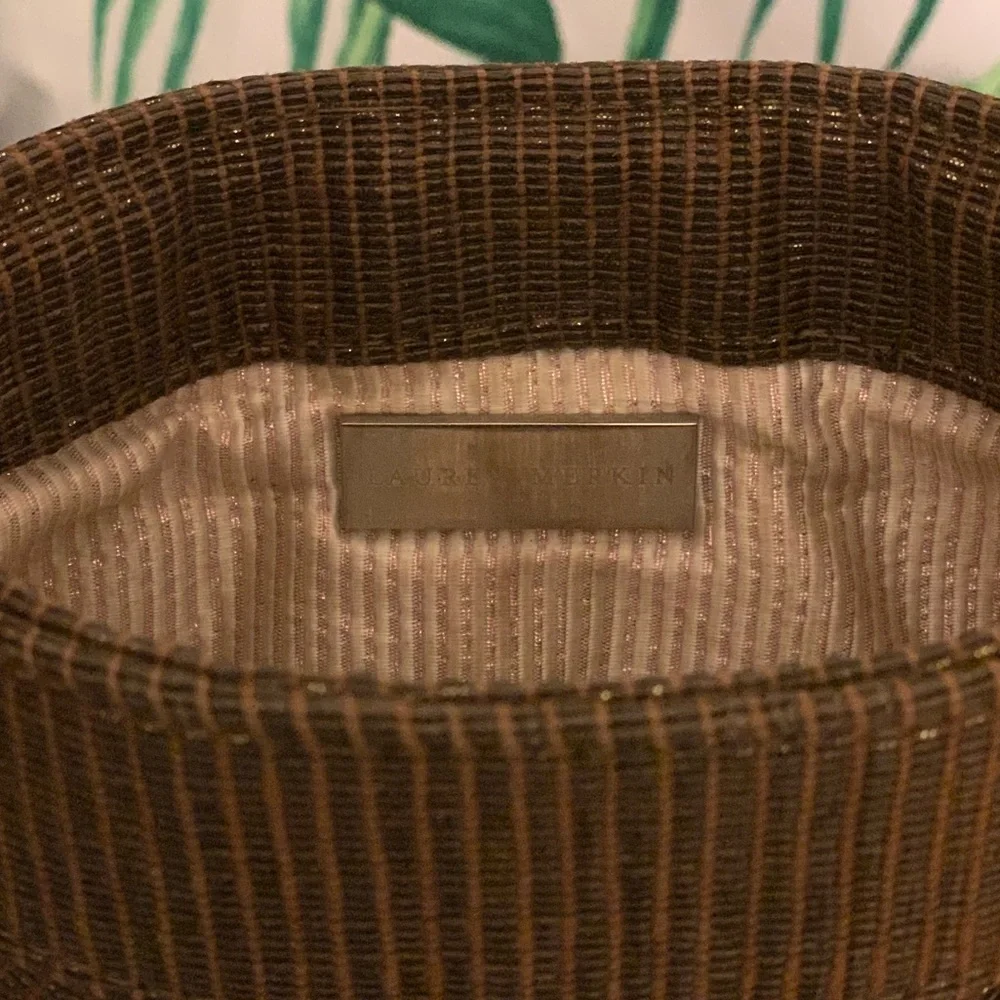 Lauren Merkin Woven Raffia Clutch Brown Gold - Picture 6 of 7